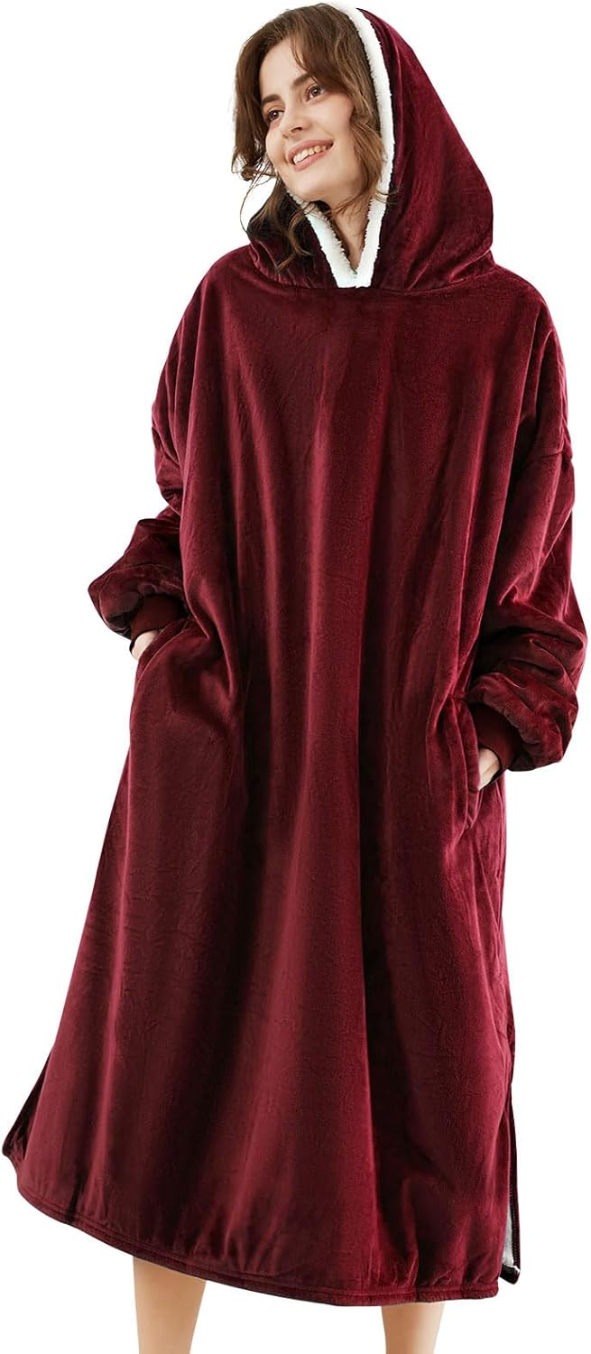 LetsFunny Blanket Hoodie,Oversized Wearable Sherpa Fleece Blanket Sweatshirt,Super Soft Warm Cozy with Giant Pocket,Gifts for Women Men Adults Teenagers, One Size Fits All