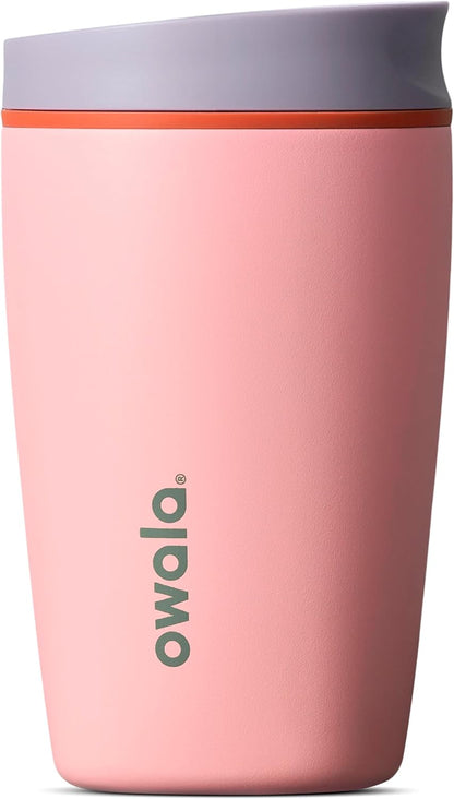 Owala SmoothSip Slider Insulated Stainless Steel Coffee Tumbler, Reusable Iced Coffee Cup, Hot Coffee Travel Mug, BPA Free 12 oz, Pink (Pucker Up)