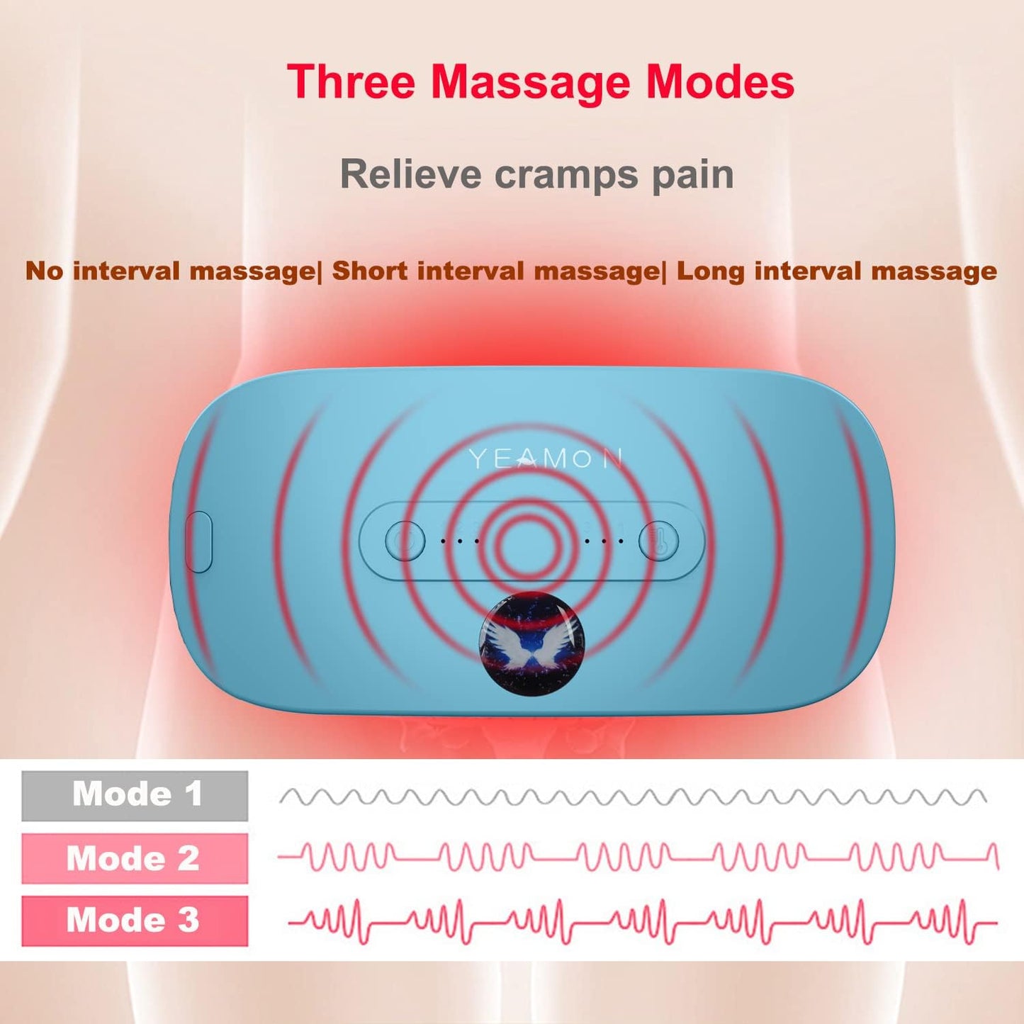 Portable Cordless Heating Pad, Electric Waist Belt Device, Fast Heating Pad with 3 Heat Levels and 3 Massage Modes, Back or Belly Heating Pad, Gift for Her, Women and Girl