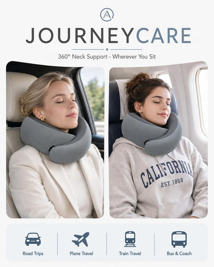 Travel Pillow for Airplane - Memory Foam Neck Travel Pillow with 360° Chin & Neck Support, Dual Raised Sides, Washable Breathable Cover, Compact Travel Bag for Long Flights, Car, Train, Sleeping