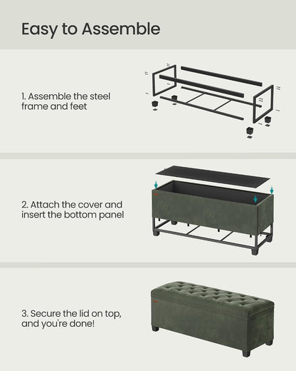 SONGMICS Storage Ottoman Bench, Foot Rest with Legs, 15.7 x 43.3 x 15.7 Inches, End of Bed Bench, Storage Chest, Load up to 660 lb, for Living Room, Bedroom, Entryway, Dark Gray ULSF088G01