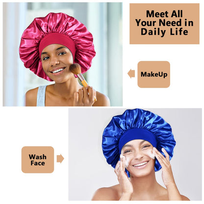 3PCS Extra Large Satin Bonnets for Sleeping, Hair Bonnets for Black Women Braids Curly Hair, C