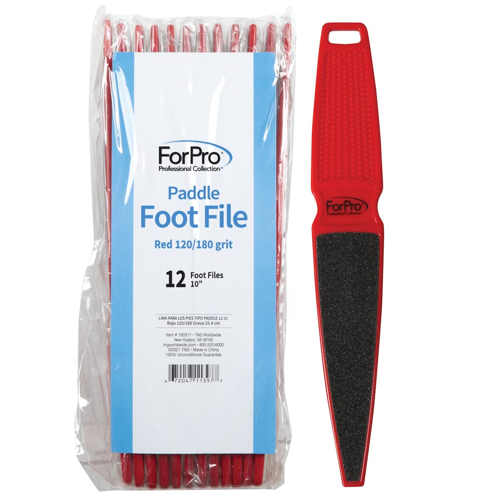 ForPro Professional Collection Pedicure Paddle Foot File, Double-Sided Foot File for Heels, Disposable & Sanitizable, 80/120 Grit, Red, Pack of 12