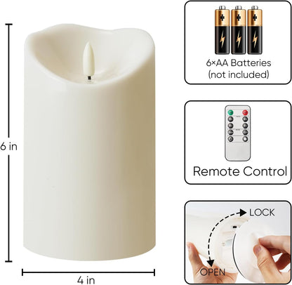 Homemory 6"x3" Outdoor Waterproof Flameless Candles, LED Candles, Battery Operated Candles with Remote and Timers, Electric Fake Plastic Pillar Candles, Ivory White, Set of 2