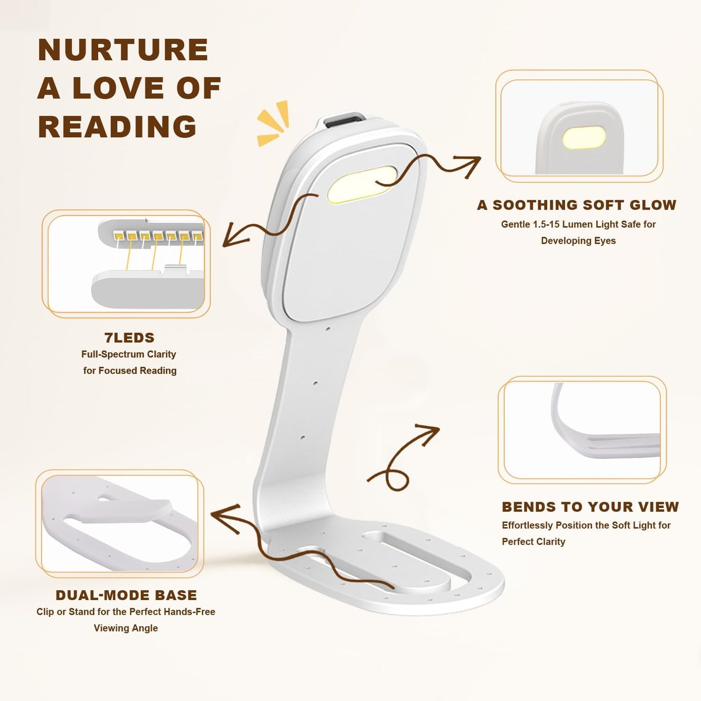 Rechargeable Kids Book Light, Cute Bookmark Reading Light for Kids, Dimmable Portable LED Book Light for Reading in Bed, Eye-Caring Bedtime Reading Lamp for Children & Travel, Black