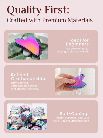 Rena Chris Gua Sha Facial Tools, Stainless Steel Guasha Tool for Acupuncture, Manual Massage Tool for Jawline Sculpting and Puffiness Reducing, Gua Sha Facial Massage Tool, Skin-Care Gift (Silver)