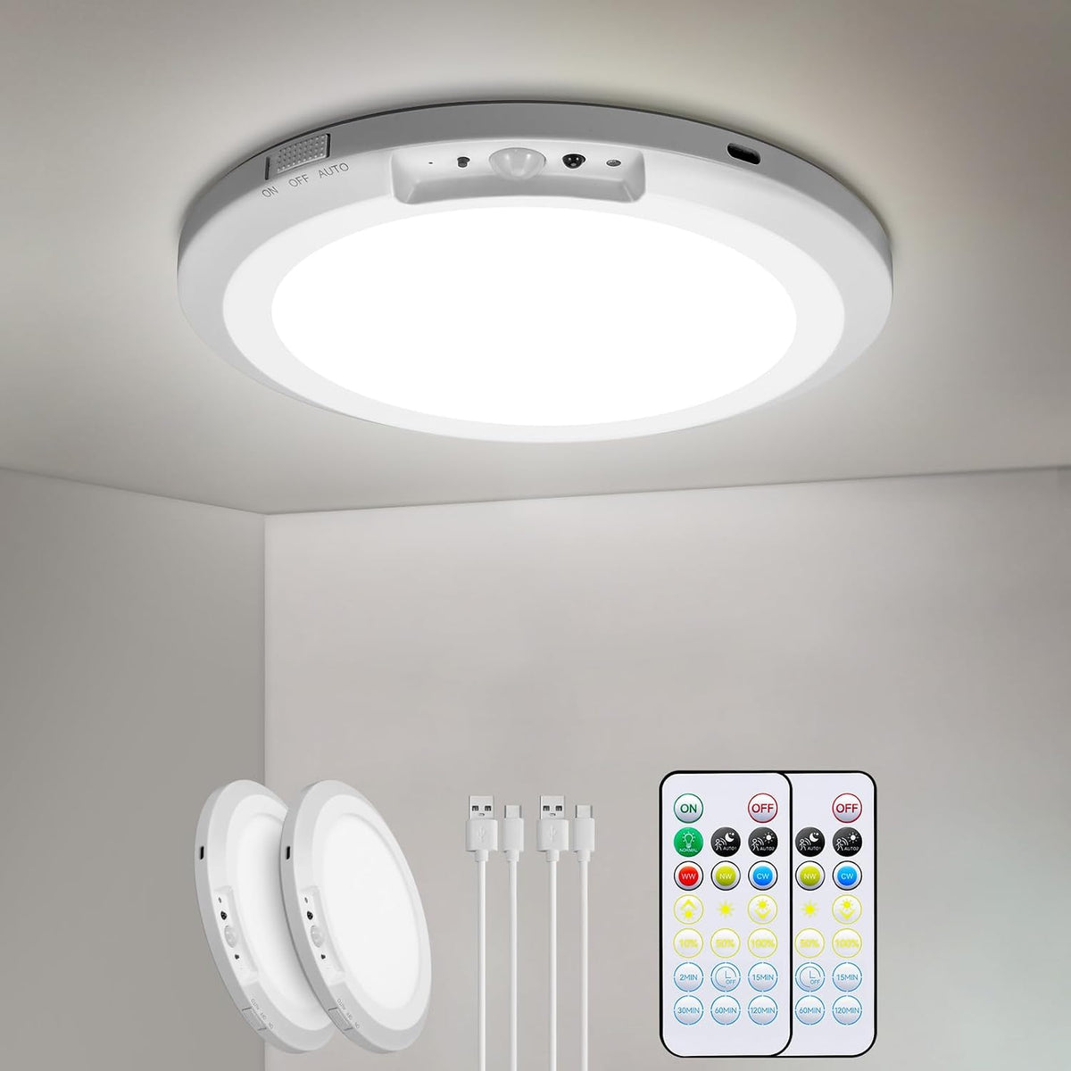 Rechargeable Ceiling Light with Remote, 10000mAh