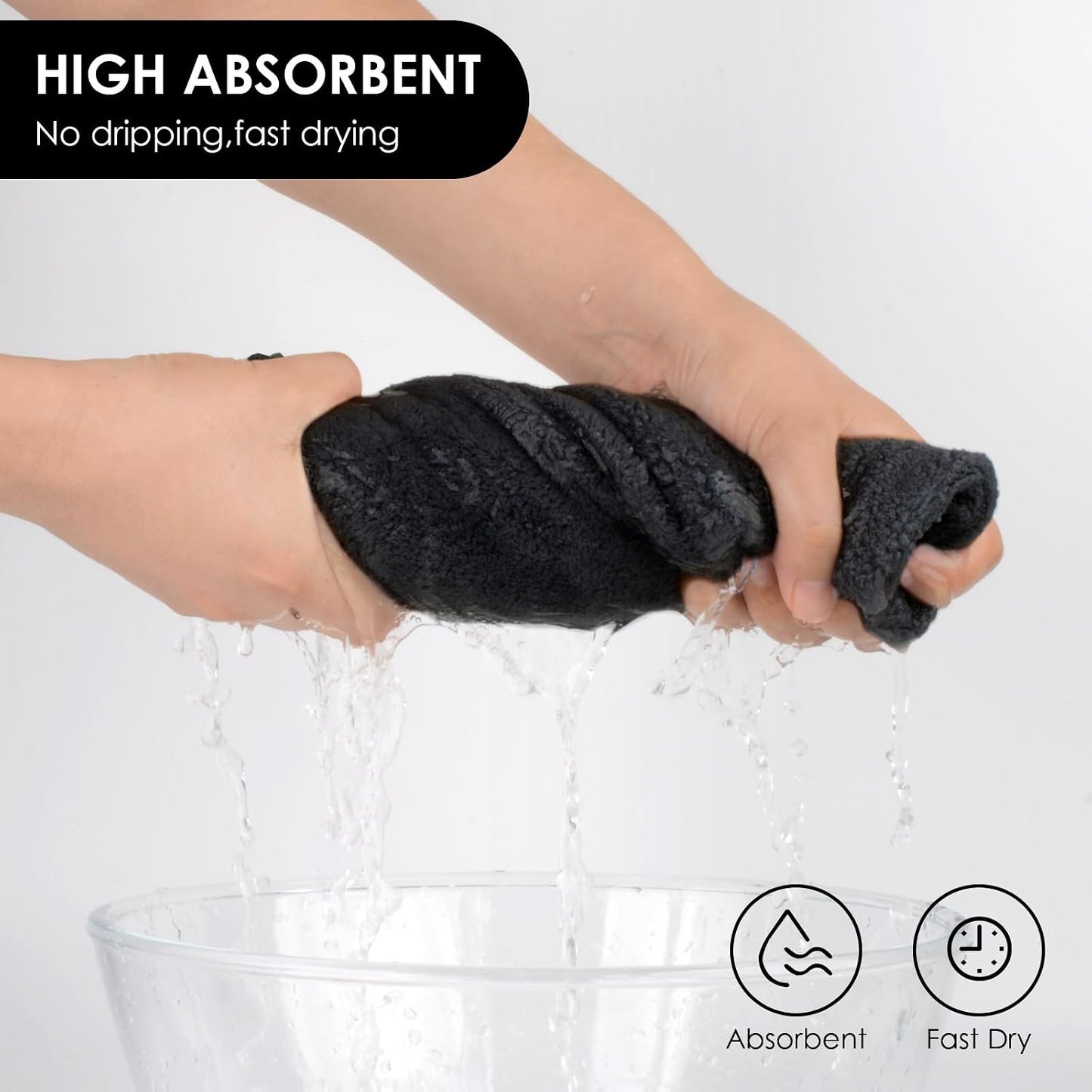 SINLAND Microfiber Hair Drying Cap Hair Towel Turban Twist for Women Fast Drying Towels Head Turban Absorbent Soft Lightweight 3 Pack Black