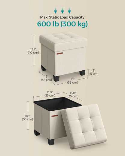 SONGMICS Storage Ottoman, Small Ottoman Foot Rest with Legs, 12.6 x 15.7 x 13.2 Inches Foot Stool, Load up to 660 lb, for Living Room, Bedroom, Dorm, Slate Gray ULSF012G01