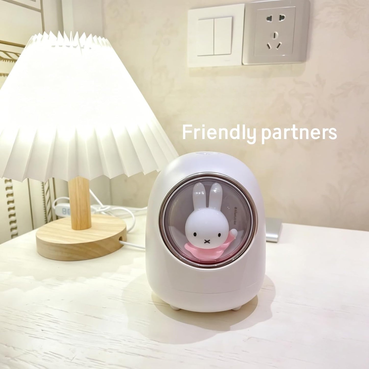 MIPOW x Miffy Cool Mist Humidifier, 350ml Humidifier with RGB Ambient Night Light, Ultra Quiet, Fine Mist, Cute Space Capsule Design, Desktop Humidifier for Bedroom Office Car, White