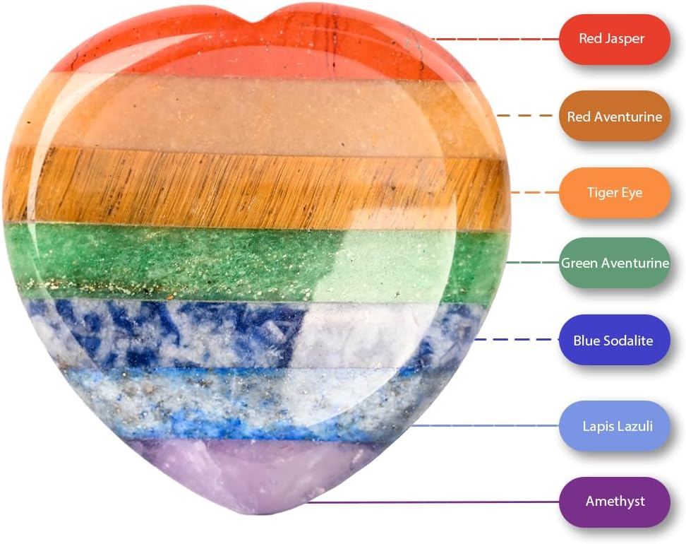 Gemstone Worry Stone, Chakras Worry Stone for Anxiety, Hand Carved Natural Pocket Palm Stones Water Drop Shape 7 Chakra Crystals and Healing Stones for Yoga Meditation 1.7"