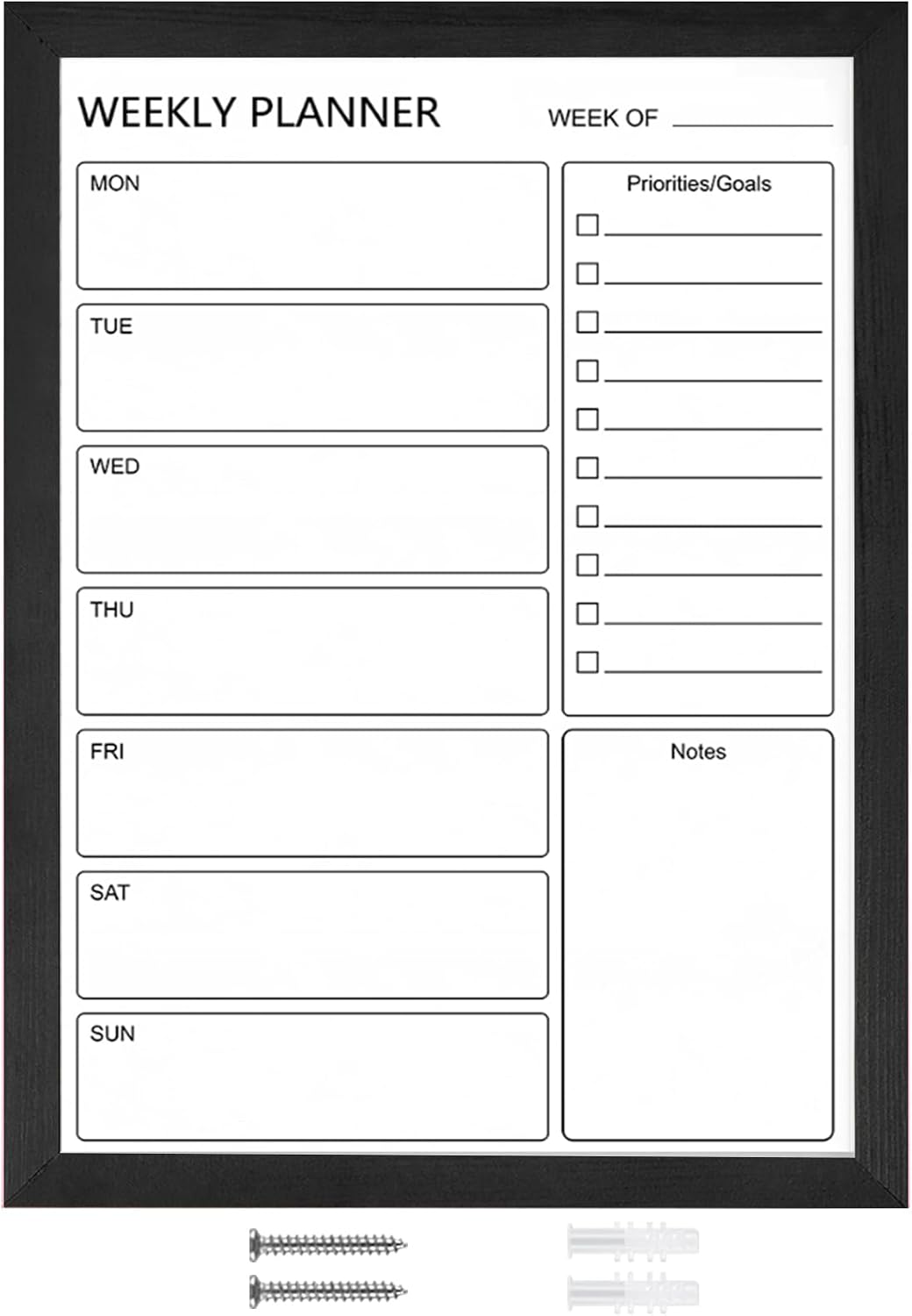 Dry Erase White Board Weekly Calendar Board, Magnetic Whiteboard for Wall,10.6“x14.7 Solid Wood Rustic Brown Framed Message Board, Planner Board for Office, Home, Schooll(Weekly-BB-RB-2737)