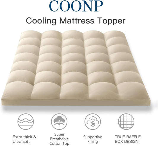 COONP Queen Mattress Topper, Extra Thick Pillowtop, Cooling and Plush Mattress Pad Cover Cotton Top Bed Topper Protector with 8-21 Inch Deep Pocket
