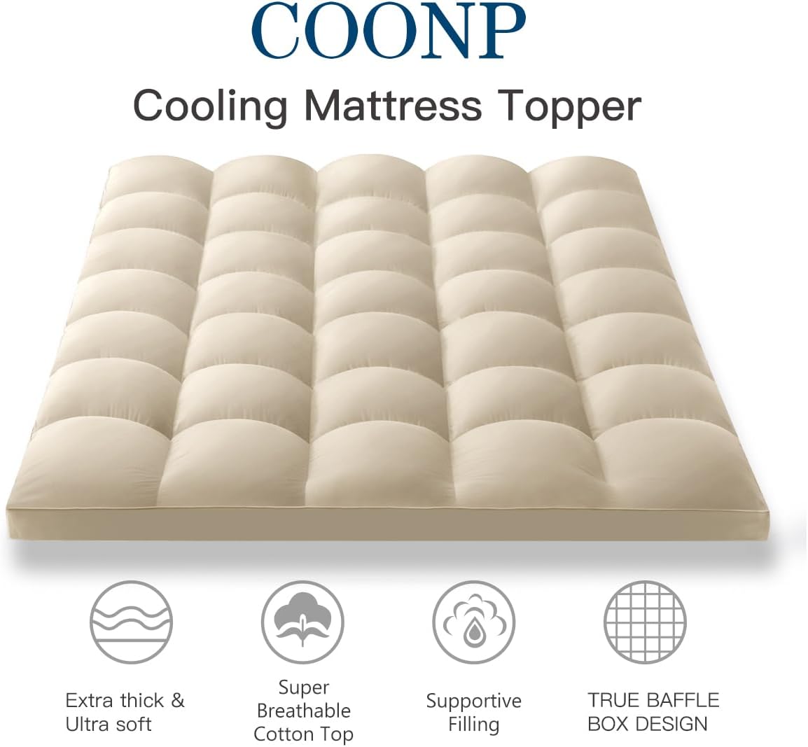 COONP Queen Mattress Topper, Cotton Extra Thick Pillow Top Mattress Pad