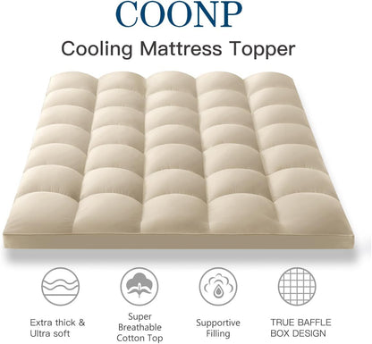 COONP Queen Mattress Topper, Cotton Extra Thick Pillow Top Mattress Pad