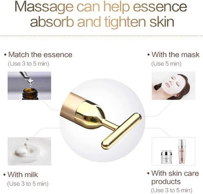 Beauty Bar 24k Gold Skin Care Face Massager Roller, 2 in 1 Electric 3D Roller and T Shape Energy Beauty Bar for Face Lift and Skin Tightening, Handheld Massagers