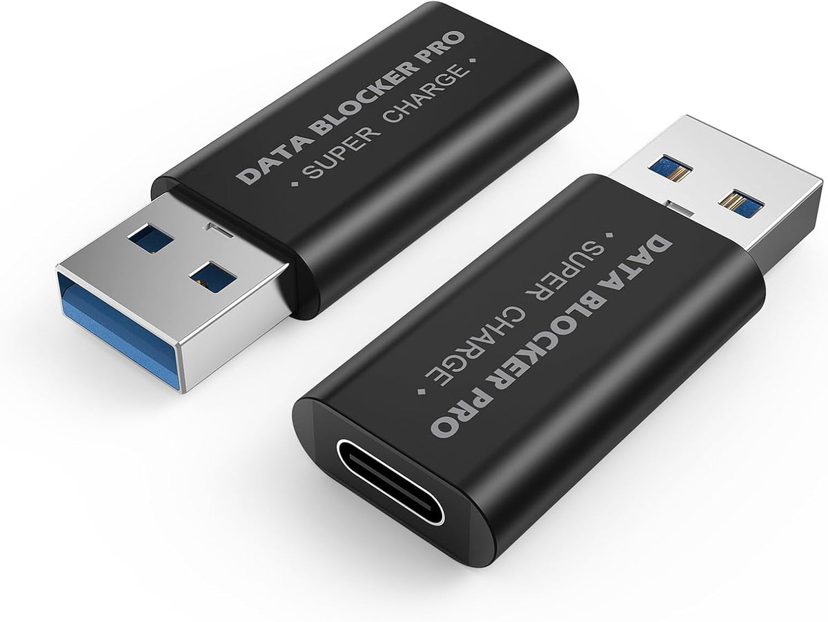 MMOBIEL USB-C to USB-A Data Blocker [2 Pack] Charge-Only Adapter for Safe Charging in Public, Blocks Data Transfer & Juice Jacking, Protects Phones, Tablets, Laptops – Black