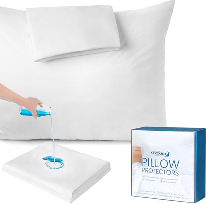 Waterproof Pillow Case Protector with Zipper 4 Pack Standard Size 20 x 26 inch White Pillow Protectors Feather Proof Pillow Covers Encasement Pillow Case