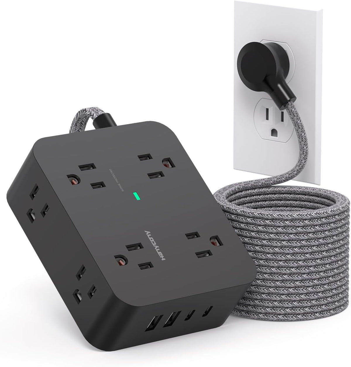 HANYCONY Surge Protector Power Strip, 1080J, 5 Ft Braided Extension Cord
