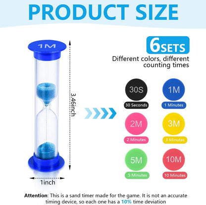 Sand Timer, KISEER 6 Pcs Colorful Hourglass Sandglass Sand Clock Timers Set 30sec / 1min / 2mins / 3mins / 5mins / 10mins for Brushing Children's Teeth, Cooking, Game, School, Office