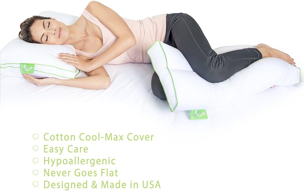 Sleep Yoga Back Sleepers & Side Sleepers, Ergonomically Designed Down Alternative Between & Under Pillow for Knee Support, Hypoallergenic & Washable, 26" x 13" x 3"/One Size White
