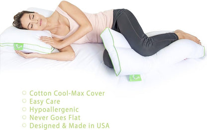 Sleep Yoga Back Sleepers & Side Sleepers, Ergonomically Designed Down Alternative Between & Under Pillow for Knee Support, Hypoallergenic & Washable, 26" x 13" x 3"/One Size White