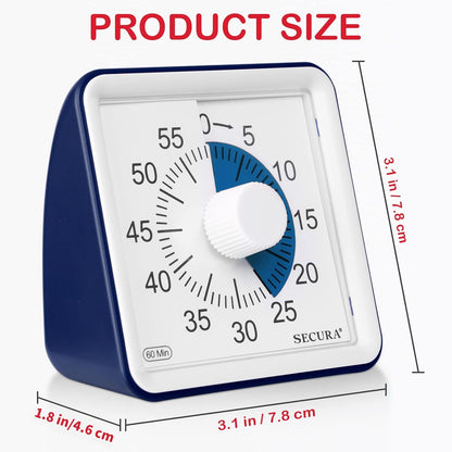 Secura 60-Minute Visual Timer, Classroom Timer, Countdown Timer for Kids and Adults, Time Management Tool for Teaching (Navy Blue & Navy Blue)