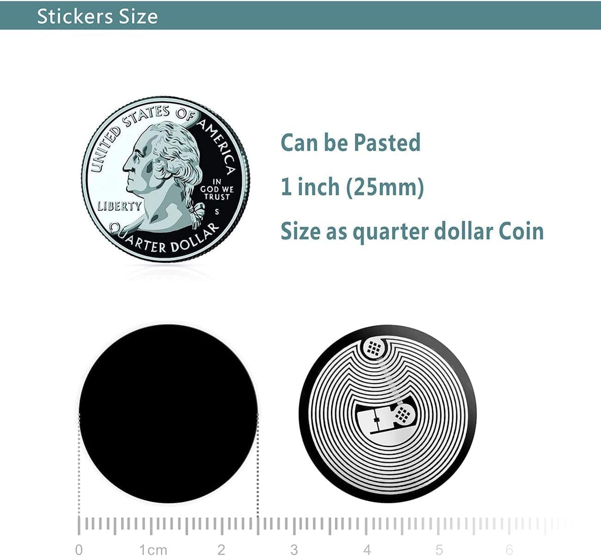 NFC Stickers NFC Tags Sticker NTAG215 NFC Rewritable Black Tags NFC 215 RFID Sticker (25mm) Programmable NFC Tag 504 Bytes Compatible with iPhone and All Other NFC Enabled Devices