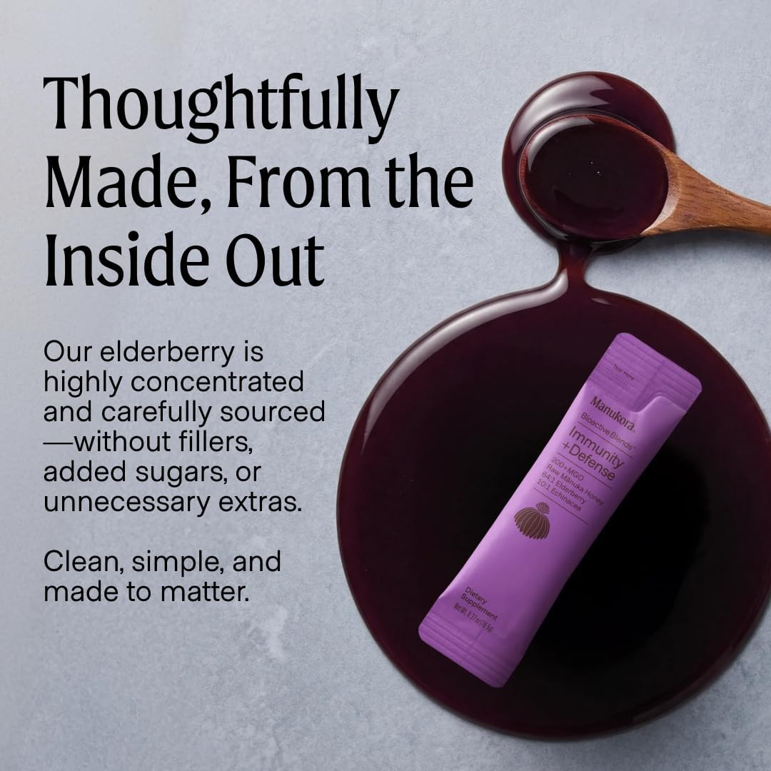 Manukora Immunity + Defense, Elderberry & Echinacea, Raw Manuka Honey