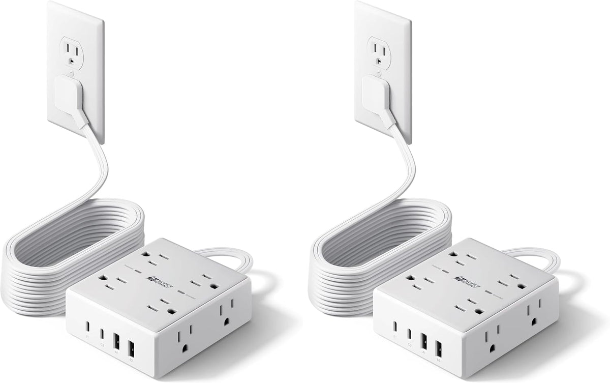 SUPERDANNY Extension Cord,Flat Plug Surge Protector Power Strip,10Ft