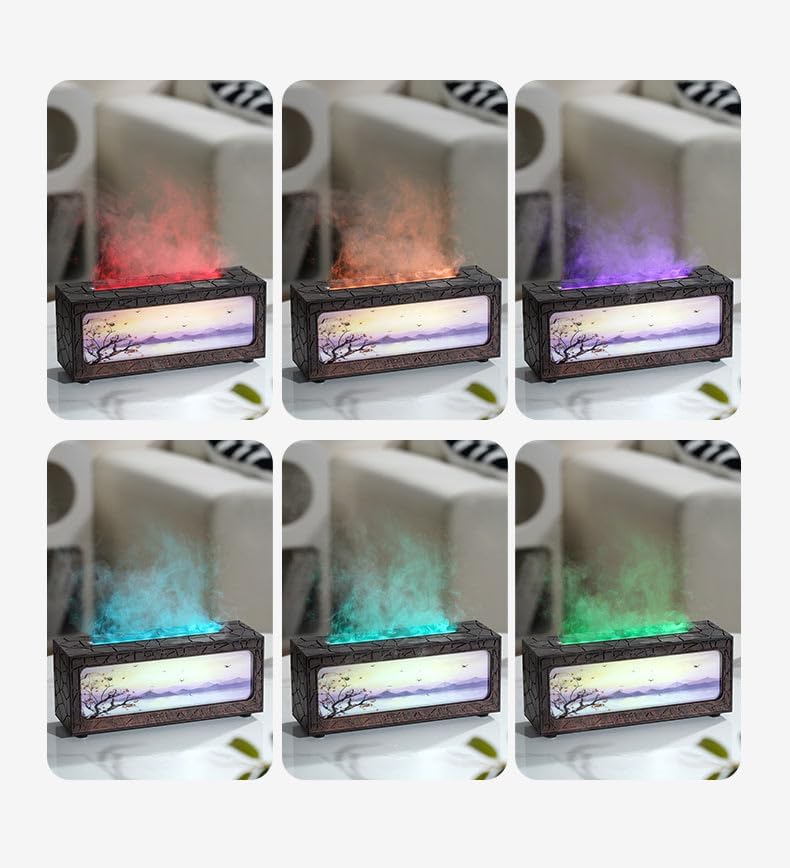 Fireplace Flame Essential Oil Diffuser, 280ml Aromatherapy Humidifier with Remote Control, 7 Color LED Lights, Ultrasonic Aroma Diffuser for Home Bedroom Office Yoga Spa, White
