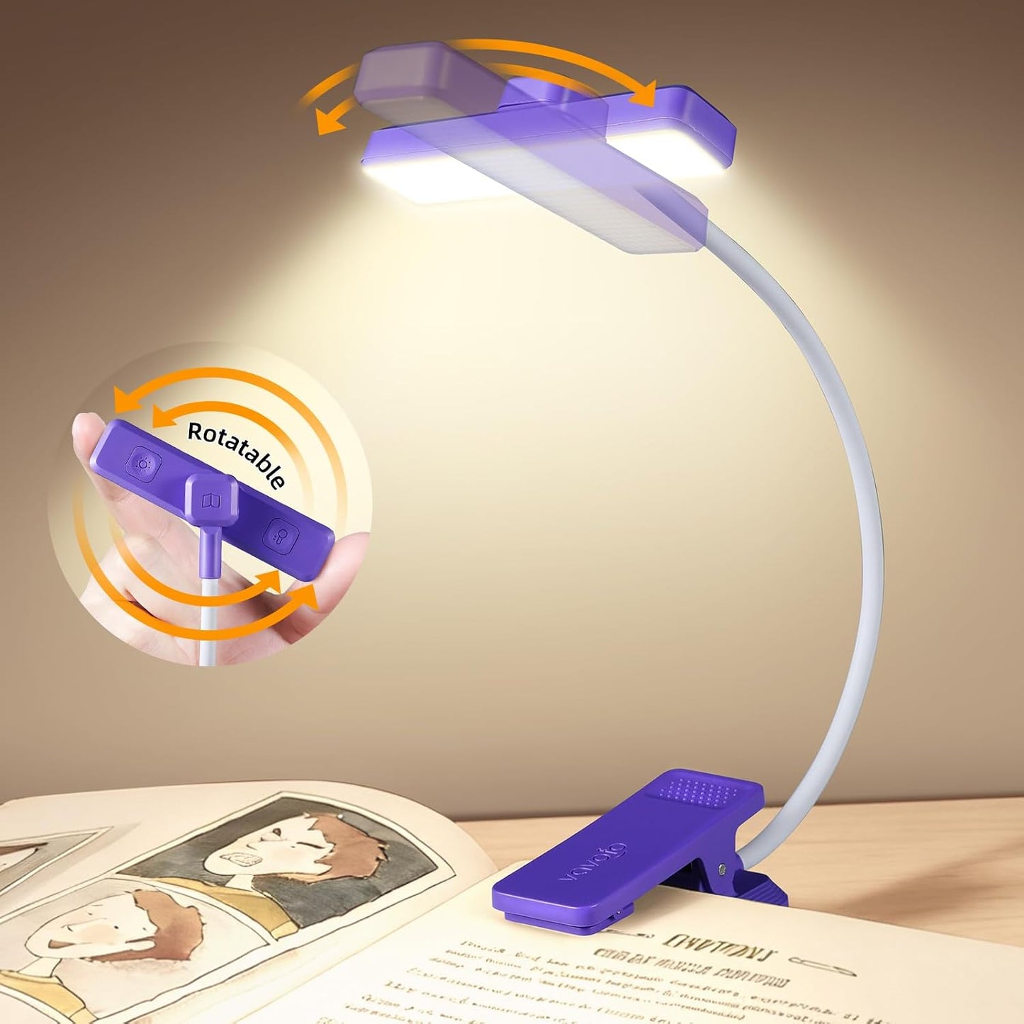 VAVOFO 24 LEDs Rotatable Book Light, Rechargeable Clip Reading Lamp