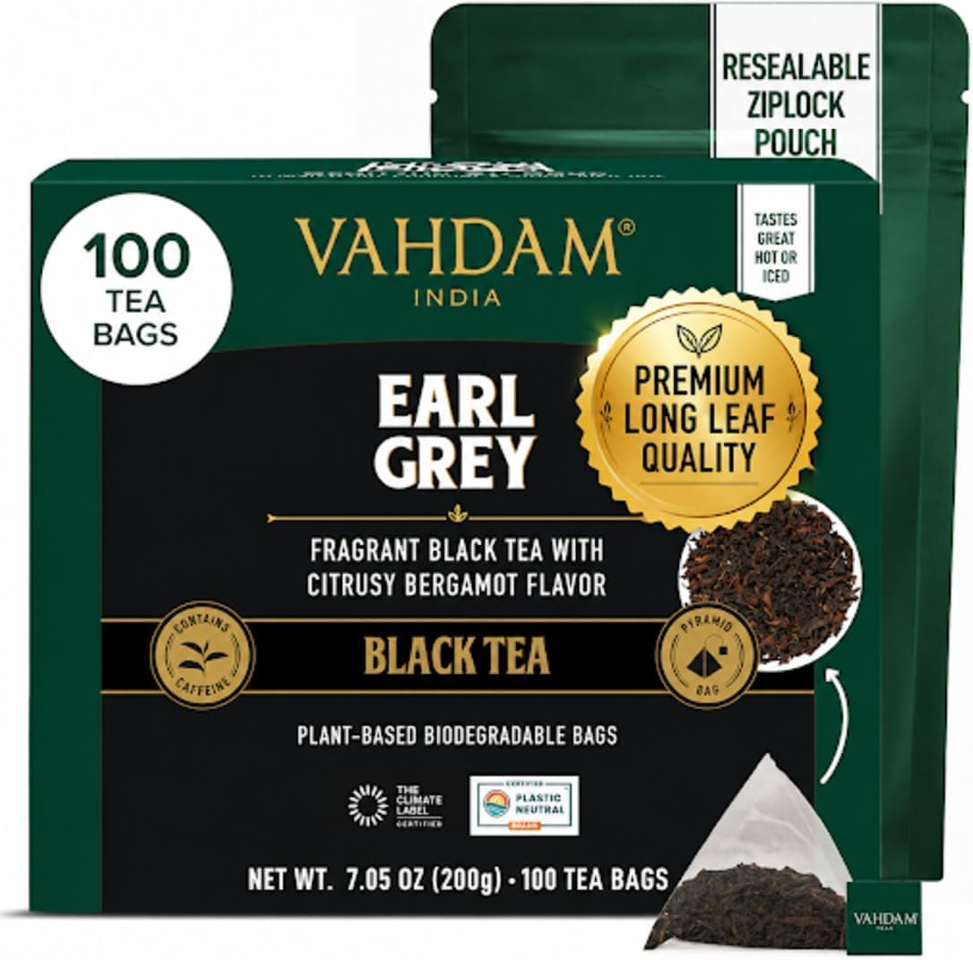 VAHDAM Earl Grey Tea Bags (100 Count)Bergamot Black Tea in Pyramid Tea Bags