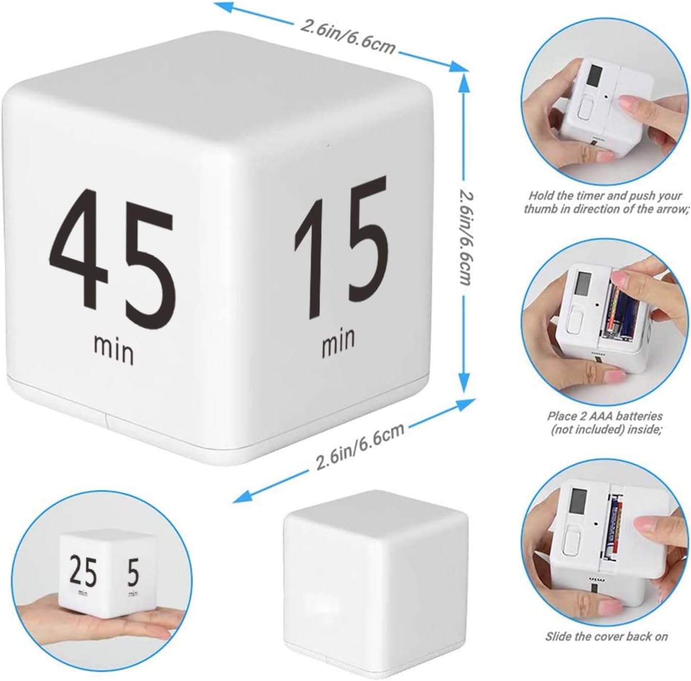 Pomodoro Cube Timer, Productivity Visual Timer 5/25/15/45 Minutes Preset, Desk Portable Rotating Multi Timers for ADHD Time Management Work Study Cooking Workout School