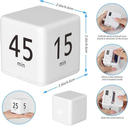 Pomodoro Cube Timer, Productivity Visual Timer 5/25/15/45 Minutes Preset, Desk Portable Rotating Multi Timers for ADHD Time Management Work Study Cooking Workout School