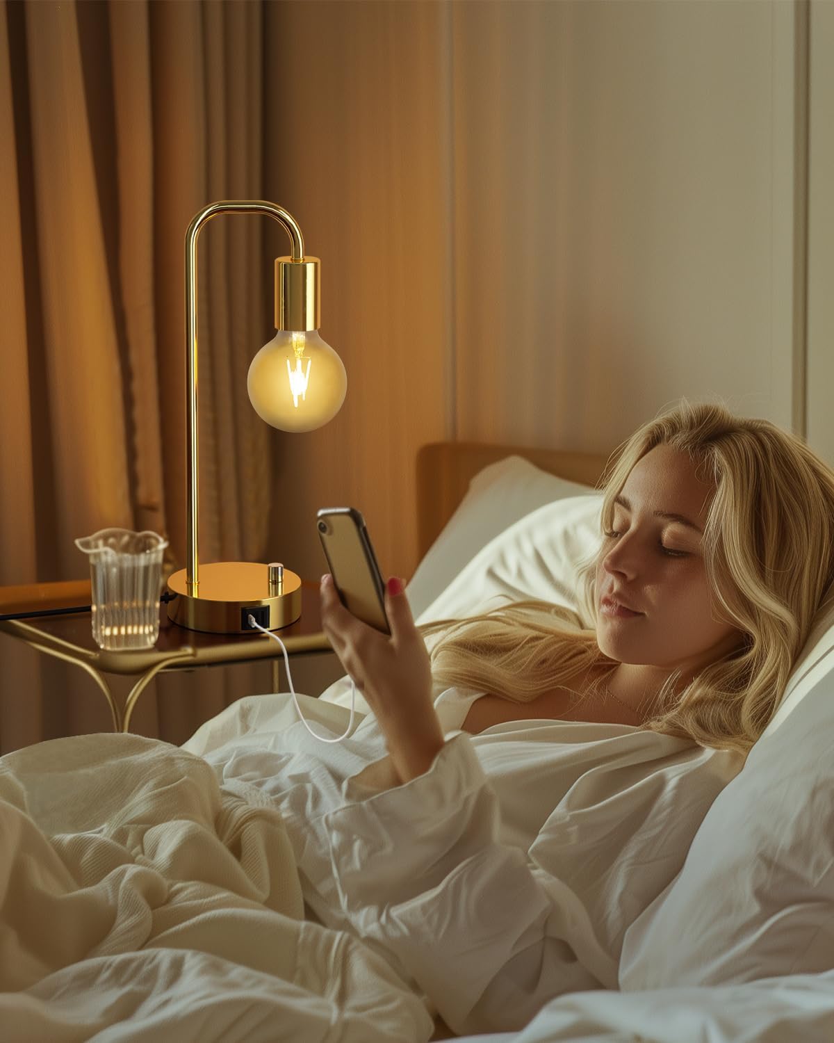 ONEWISH Industrial Table Lamp for Bedroom, Fully Dimmable Modern Bedside Lamps with 2700K Warm Light Bulb for Kids Reading, Minimalist Nightstand Lamps for Living Room, Office (Bulb Included)
