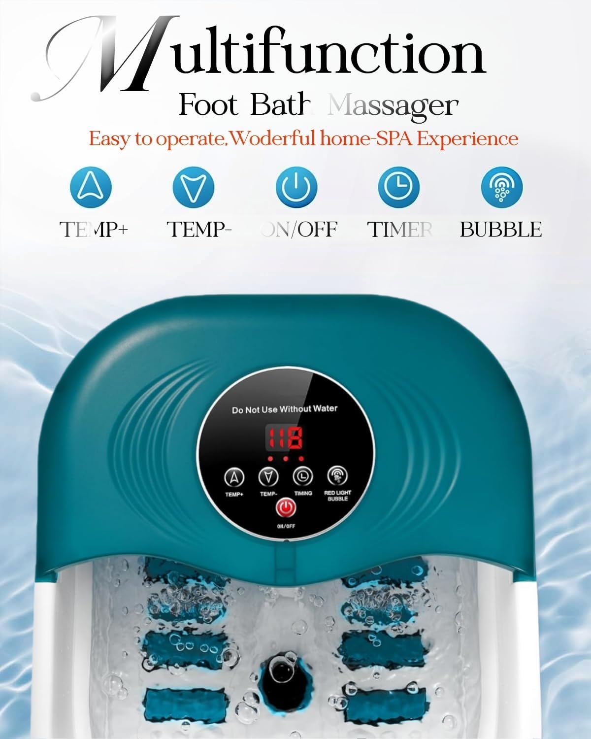 Collapsible Heated Foot Spa with Bubble and Red Light Temperature Control Foot Bath Massager and Soaking Tub Featuring 8 Shiatsu Massage Rollers Pumice Stone and Built-in Timer Ideal Gift for Wife,Mom