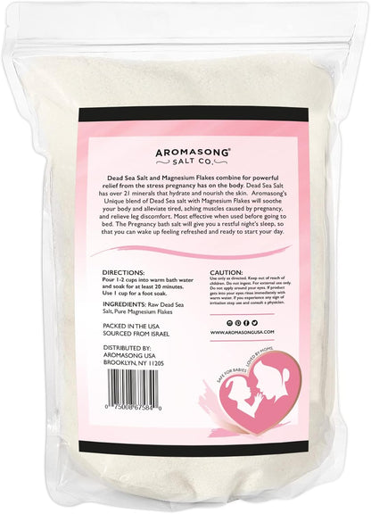 Aromasong Dead Sea Pregnancy Bath Soak 5 LB - Unscented Pure Magnesium Flakes & Minerals - Pregnancy & Postpartum Muscle Aches & Leg Discomfort - Better Absorbs Than Epsom Salt (Packaging May Vary)