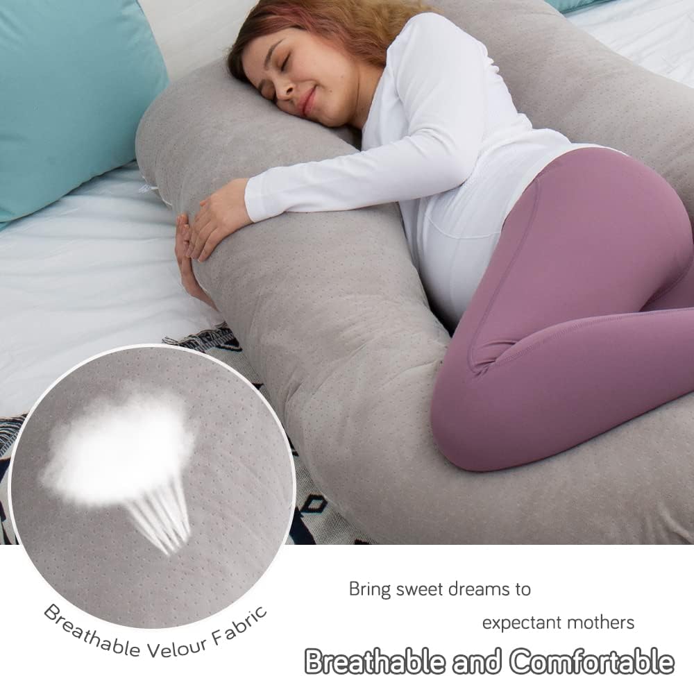 60 Inch Pregnancy Pillow for Sleeping, Extra Large U Shaped Body Pillow, Maternity Pillow for Pregnant Women with Velvet Cover (Dark Grey)