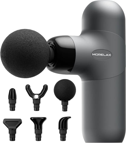 Morelax Mini Massage Gun, Percussion Muscle Massager for Back Pain Relief, Compact Sports Travel Massage Gun with 6 Massage Heads 4 Speeds, Gift for Her, Home, Athletes