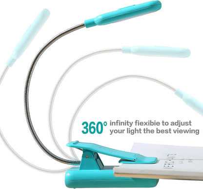VAVOFO Clip On Book Light for Bed Kids, 7 LED Reading Light with 9-Level Warm Cool White Daylight, Eye Care Lamp with Power Indicator for Bookworms (Blue)