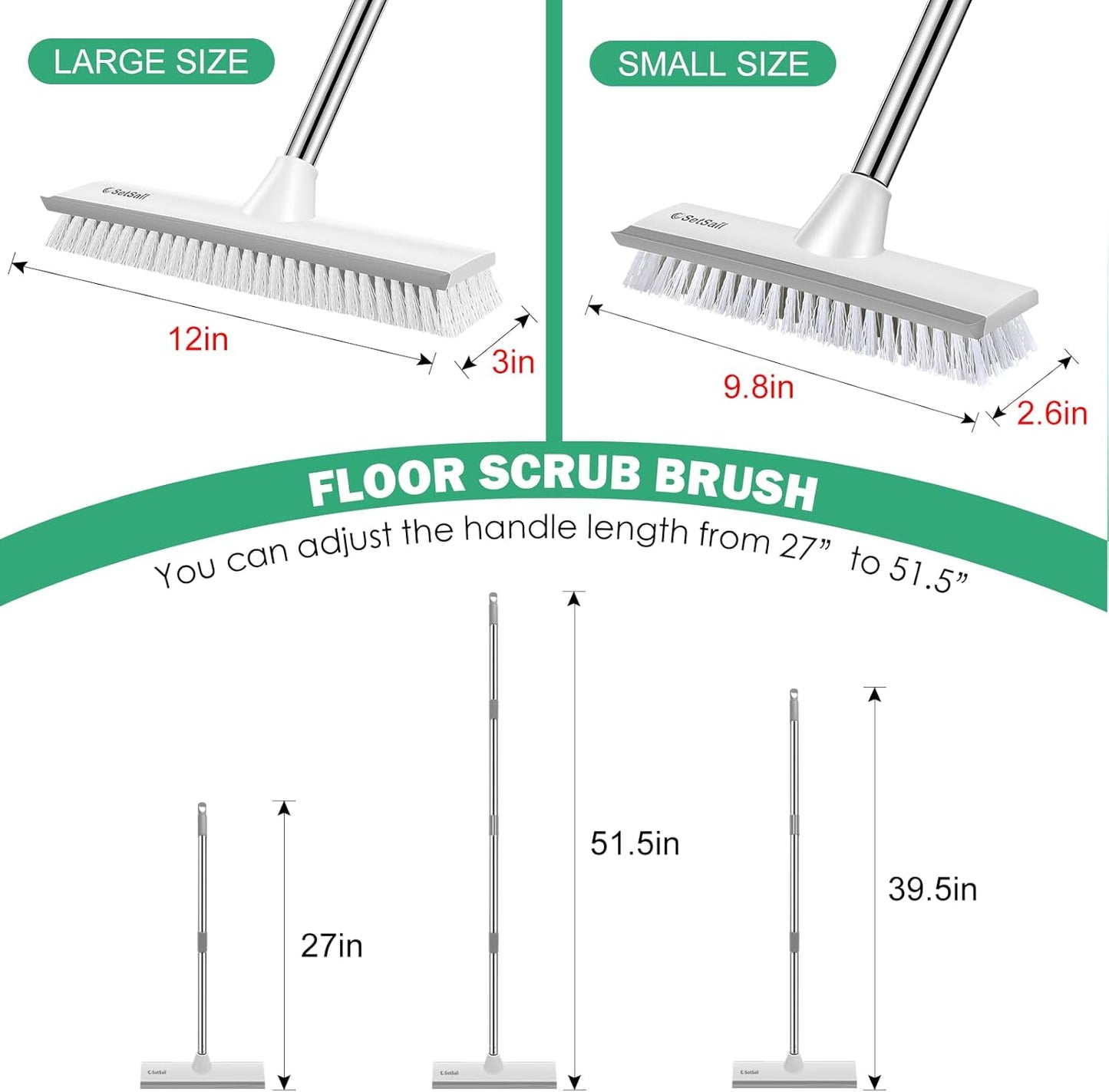 SetSail Floor Scrub Brush with 51-Inch Long Adjustable Handle 2 in 1 Scrape Brush Stiff Bristle Floor Scrubber for Cleaning Shower Bathroom Garage Kitchen Wall Deck Tub Tile