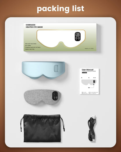Cordless Heated Eye Mask, 4 Temp Timed Shutdown for Dry Eyes & Sleep Relief