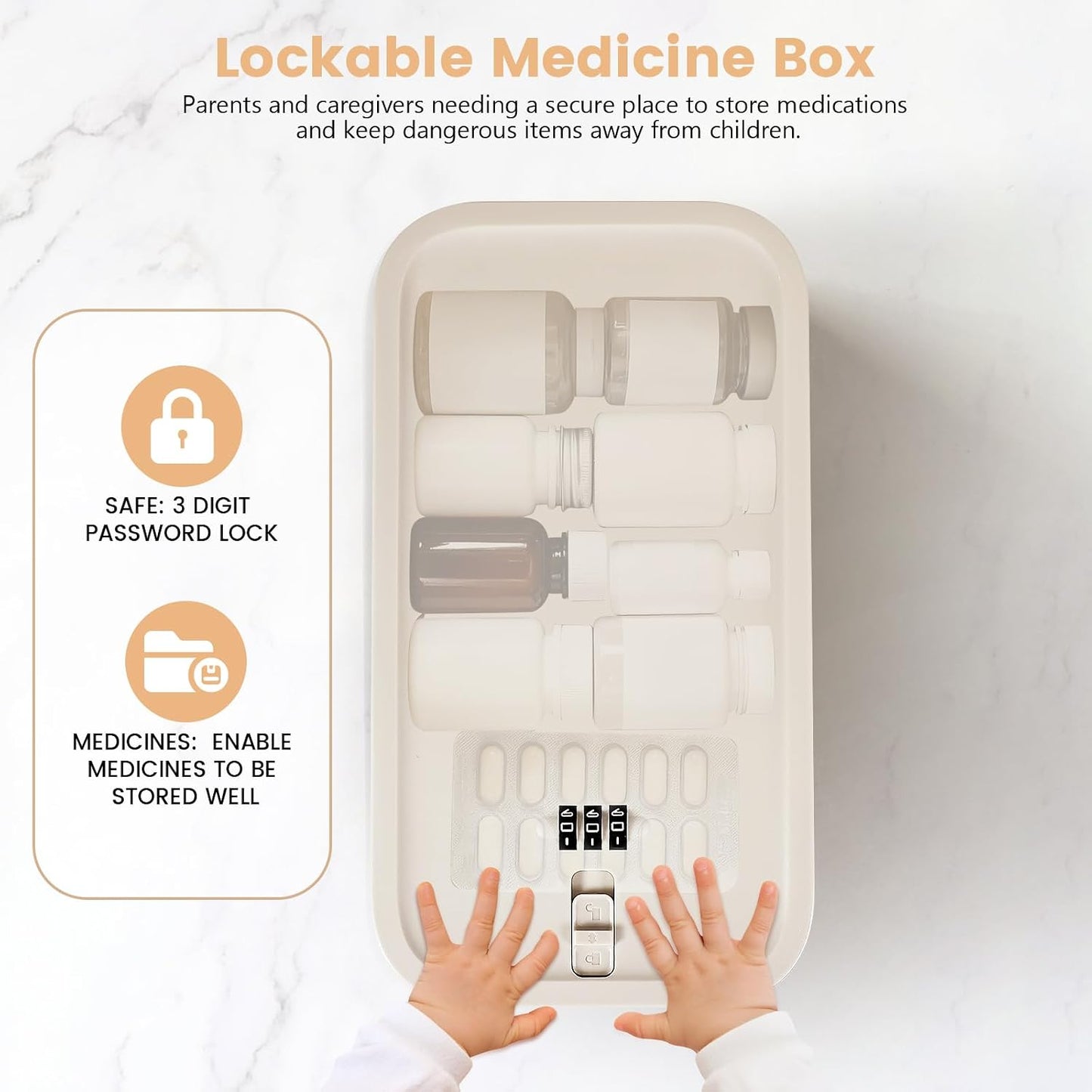 Small Lock Box, Lockable Storage Box with Combination Code for Medication Safe, Medicine Lock Box for Pills/First Aid Kits/Food/Snack Phone Jail, Locked Container for Home/Fridge/Office/School (Pink)