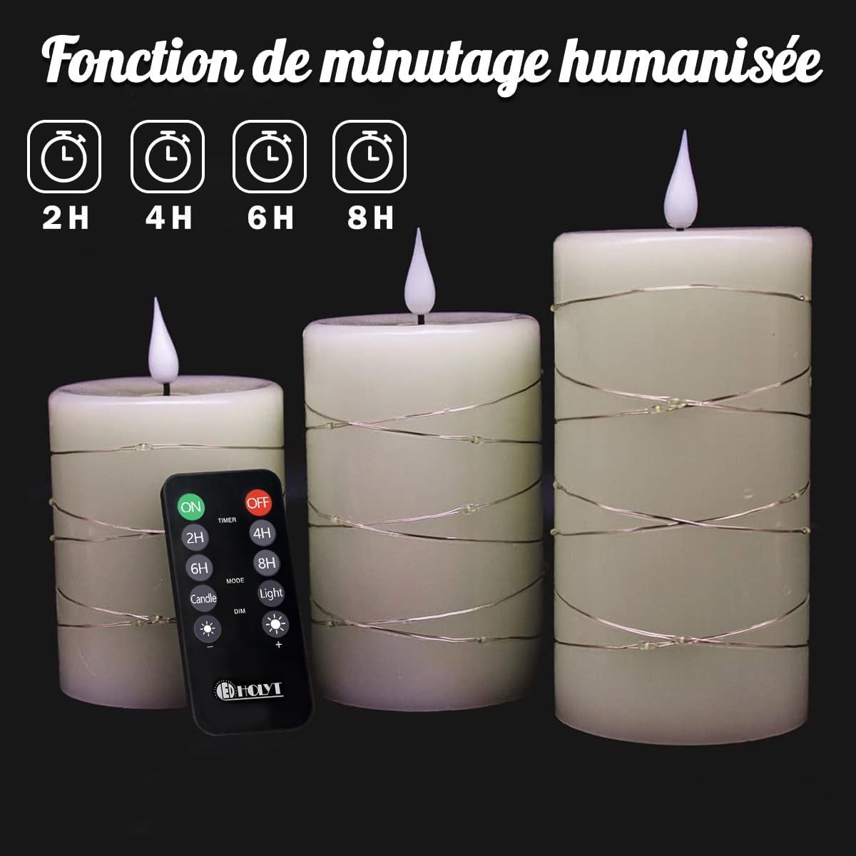 LEDHOLYT Rechargeable Flameless Glass Pillar Candles–Gifts for Women,–Set of 3, Realistic Flickering LED Flame,Remote & Timer, Ideal for Living Room, Bedroom & Halloween Festival Home Party Decor