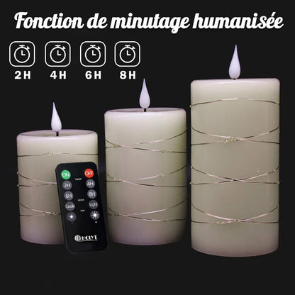 LEDHOLYT Rechargeable Flameless Glass Pillar Candles–Gifts for Women,–Set of 3, Realistic Flickering LED Flame,Remote & Timer, Ideal for Living Room, Bedroom & Halloween Festival Home Party Decor