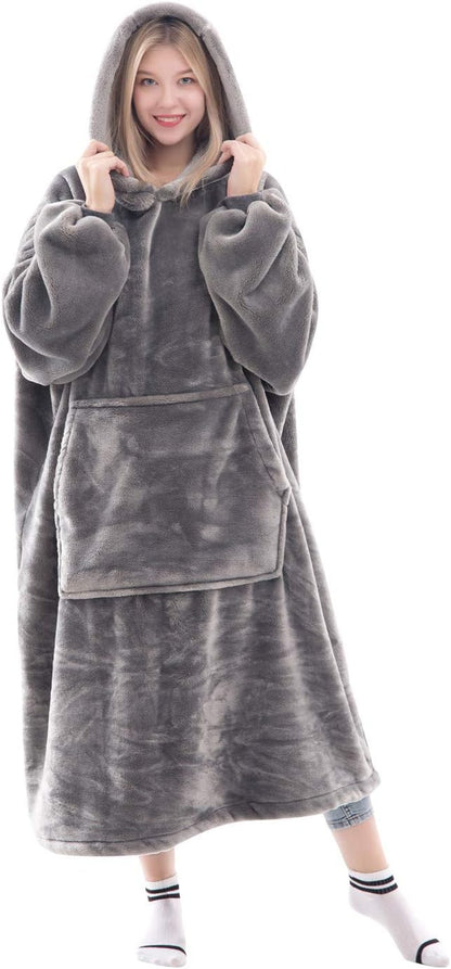 Waitu Wearable Blanket Sweatshirt Gifts for Women and Men, Warm and Cozy Giant Blanket Hoodie, Thick Flannel Blanket with Sleeves and Giant Pocket - Dark Gray