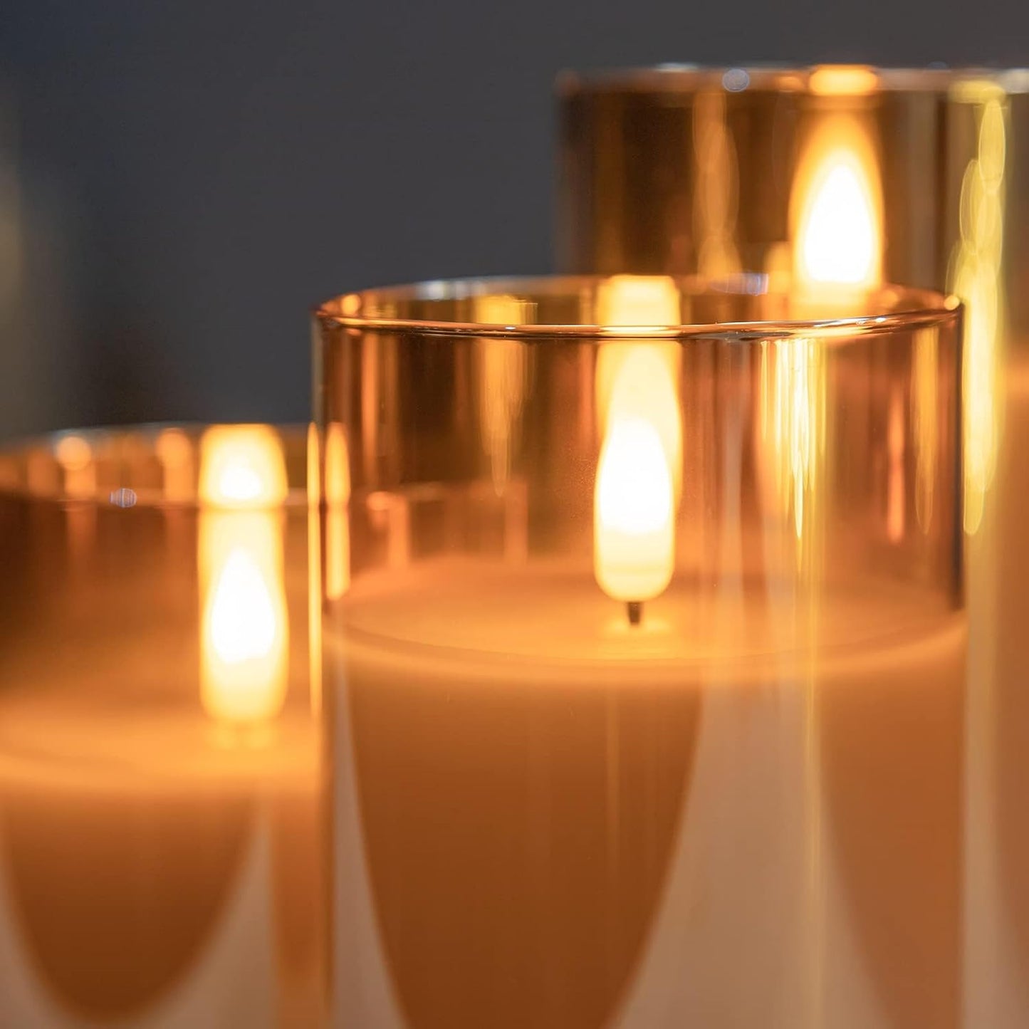 ANGELLOONG Flickering Flameless Candles, Realistic Battery Operated Candles with Remote and Timer, Set of 3 LED Candles for Fall Room Home Wedding Decor Centerpieces Table Party Christmas Decorations