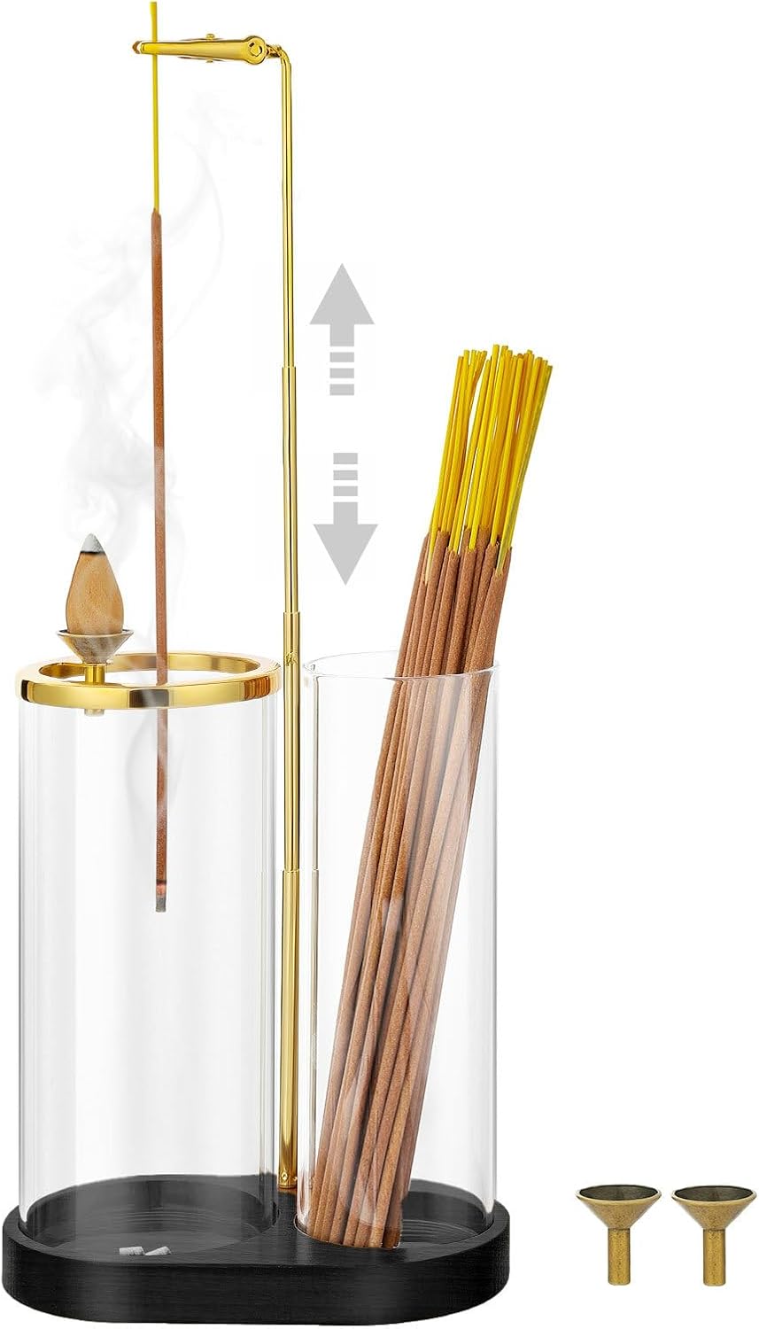 3 in 1 Incense Holder for Sticks Upside Down Anti-Ash Incense Burner with Glass Ash Catcher Backflow Cone Incense Diffuser with Adjustable Threaded Mounting for Mediation Yoga Spa Gifts Home Decor