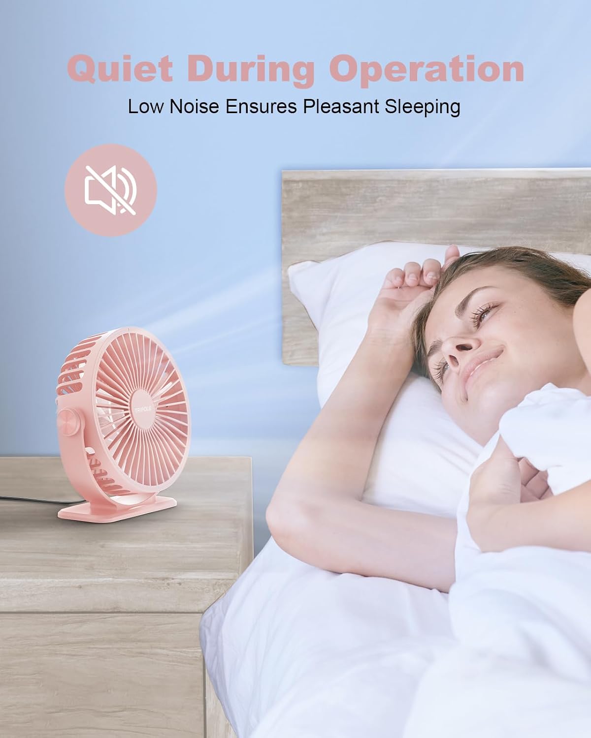 TriPole Desk Fan USB Powered Small Portable Fan, 3 Speeds Adjustable Strong Breeze Mini Personal Fans, 360° Rotation Quiet Plug In USB Fans for Desktop Bedroom Office Table Travel, Black, 4.9ft Cable